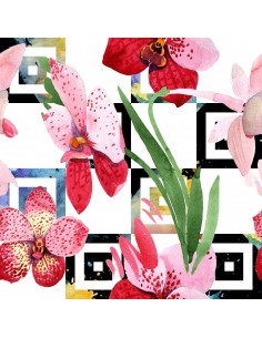 OUTDOOR DEKOSTOFFE OXFORD - Motiv rosa Blumen auf Quadraten I DR209