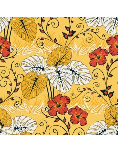 OUTDOOR DEKOSTOFFE OXFORD - Motiv rote Blüten und orange-weiße Blätter I DR224