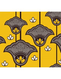 OUTDOOR DEKOSTOFFE OXFORD - Motiv braune Blumen auf gelbem I DR231