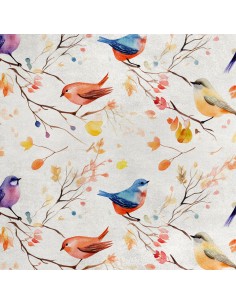 Royal Samt Stoff Polyester Zum Nähen - Motiv Vögel - RDX2111