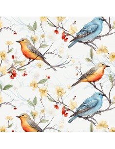 Royal Samt Stoff Polyester Zum Nähen - Motiv Vögel - RDX2537