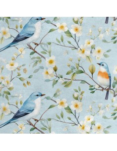 Royal Samt Stoff Polyester Zum Nähen - Motiv Vögel - RDX2842
