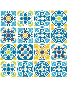 OUTDOOR DEKOSTOFFE OXFORD - Motiv Portugiesisches blaues- gelbes Muster I DR284