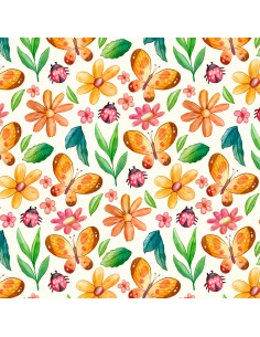OUTDOOR DEKOSTOFFE OXFORD - Motiv orange Blumen und Schmetterlinge I DR288