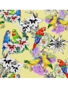 OUTDOOR DEKOSTOFFE OXFORD - Motiv Papageien mit Blumen I DX003