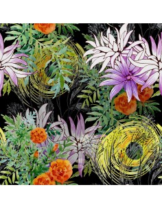 OUTDOOR DEKOSTOFFE OXFORD - Motiv Aquarellblumen 1 I DX018