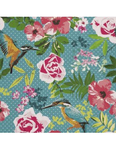 OUTDOOR DEKOSTOFFE OXFORD - Motiv Blumen und Eisvogel I DX056