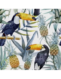 OUTDOOR DEKOSTOFFE OXFORD - Motiv Tukane in Ananas I DX092