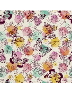 OUTDOOR DEKOSTOFFE OXFORD - Motiv Schmetterlinge Rosen I DX120